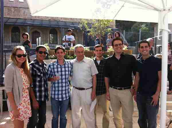Gilad Shalit, Uri Dromi (Director of JPC), and delegation of University of Miami students at Gershon Baskin's book launch