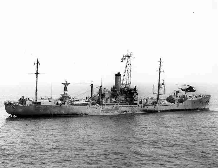 Official U.S. Navy Photograph - USS Liberty receives assistance from 6th Fleet after she was attacked, June 1967